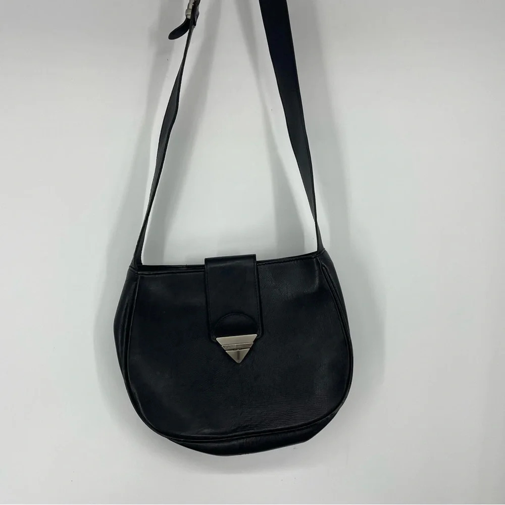 Ralph Lauren black leather crossbody bag with silver hardware